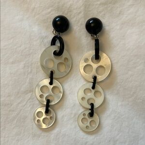 Modern Black and Cream Circle Earrings